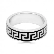925 silver band with black Greek key pattern, 6 mm