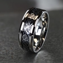 Steel band with ornamental motif in silver and black colour, 8 mm
