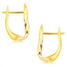 14K gold earrings - leaf with decorative cut line made of withe gold
