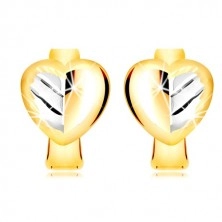 Combined 585 gold earrings - full two-coloured heart with a leaf