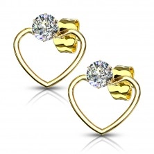 Earrings made of stainless steel - heart contour with an embedded zircon, studs