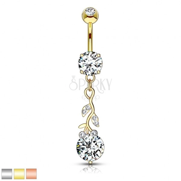 Belly piercing made of 316L steel - climbing plant with round zircon