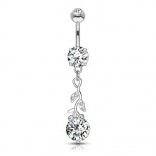 Belly piercing made of 316L steel - climbing plant with round zircon