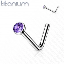 Curved nose piercing made of titanium - tiny round zircon in a mount, 0,8 mm