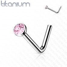 Curved nose piercing made of titanium - tiny round zircon in a mount, 0,8 mm