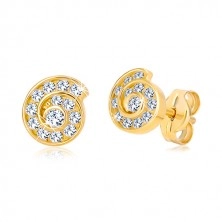 Yellow studs of 14K gold - spiral inlaid with zircons
