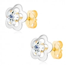 Earrings made of 585 gold - flower contour of white gold, cut zircon