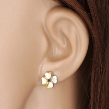 Diamond 585 gold earrings - quatrefoil for happiness, heart with brilliant