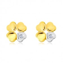 Diamond 585 gold earrings - quatrefoil for happiness, heart with brilliant