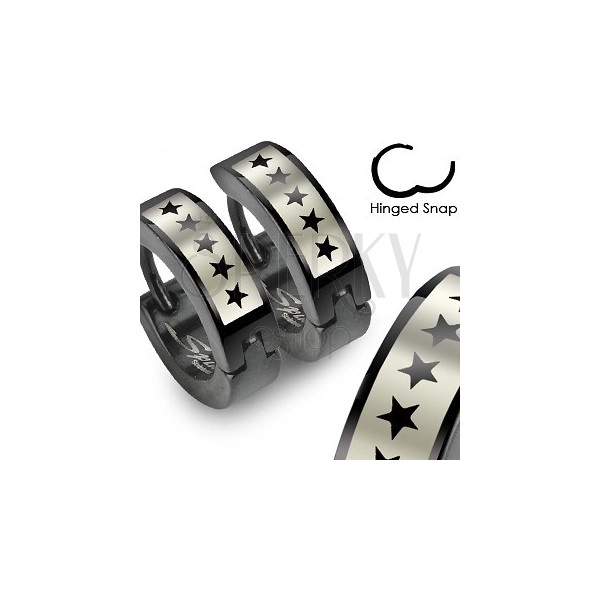 Black surgical steel earrings - star pattern