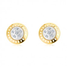 Combined 14K gold earrings - two-colour arch with zircons