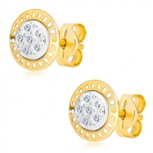 Combined 14K gold earrings - two-colour arch with zircons