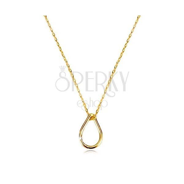 Yellow 9K gold necklace - tear contour, thin chain of oval eyes