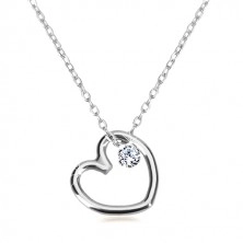 Necklace of white 375 gold - contour of small symmetric heart with zircon