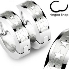 Steel earrings in silver colour - shiny stars in matt oblong