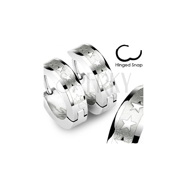Steel earrings in silver colour - shiny stars in matt oblong
