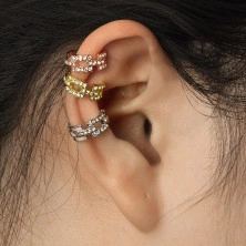 Fake ear piercing - joined contours of rectangles inlaid with zircons