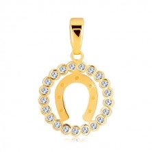 Yellow 14K gold pendant - zircon circle and horse-shoe for hapiness 
