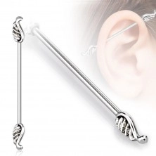 Stainless steel ear piercing - longer barbell finished with wings, 1,6 mm