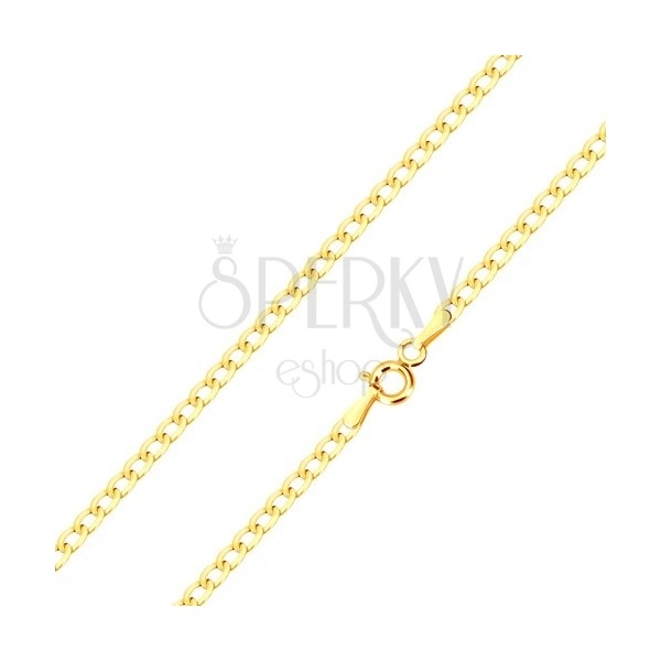 Yellow 14K gold chain - flat oval rings, high gloss, 550 mm