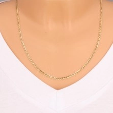 Yellow 14K gold chain - flat oval rings, high gloss, 550 mm