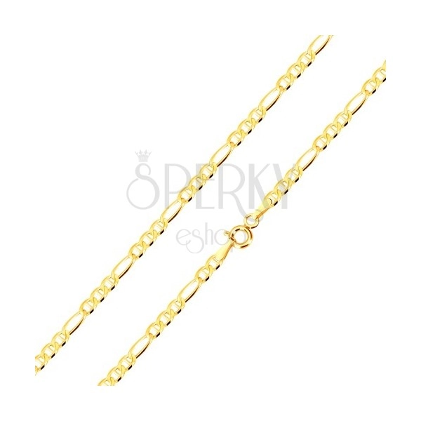 Yellow 14K gold chain - Figaro design, oval rings seperated with stick, 450 mm
