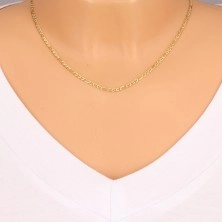 Yellow 14K gold chain - Figaro design, oval rings seperated with stick, 450 mm