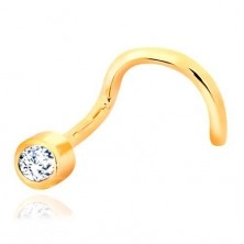 Yellow 585 gold nose bent piercing - clear glittery zircon in mount