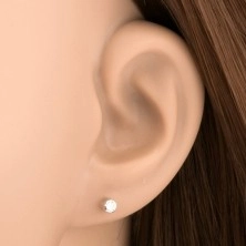 White 375 gold earrings - clear round zircon in mount, 3 mm