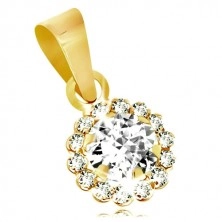 9K yellow gold pendant - a clear shiny zircon flower
