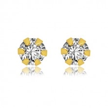 Earrings made of 9K yellow gold - clear ground zircon in a mount, 3 mm