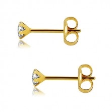 Earrings made of 9K yellow gold - clear ground zircon in a mount, 3 mm
