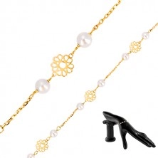 Children´s bracelet in 585 yellow gold - decoratively carved flowers, pearls