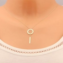 585 gold necklace - shiny hoop and vertical strip, fine chain