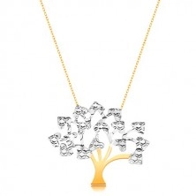 Necklace in 14K combined gold - tree of life with heart leaves