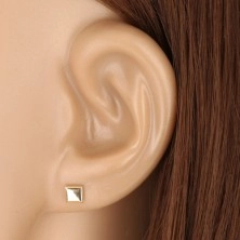 Earrings made of 375 yellow gold - mirror-polished square, studs