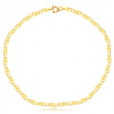 14K gold bracelet - elongated eyelets with cuts and rectangles, oval eyelets, 210 mm