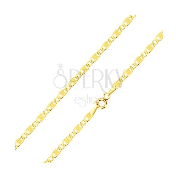 14K gold bracelet - elongated eyelets with cuts and rectangles, oval eyelets, 210 mm