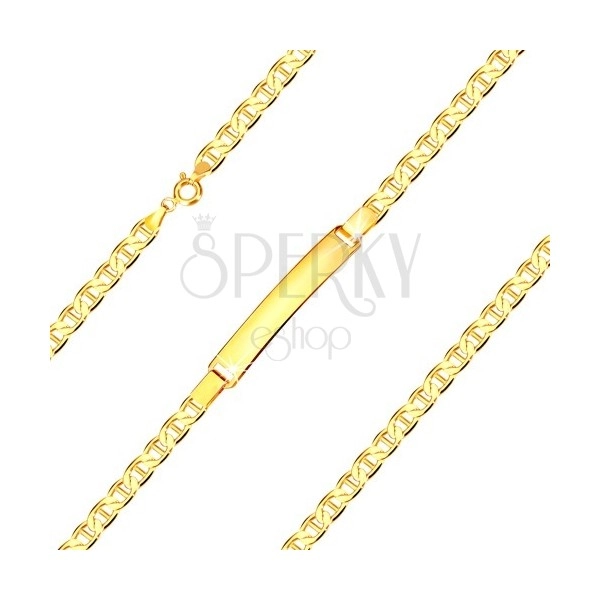 Bracelet with a plate made of 585 yellow gold - flat eyelets with stick, 190 mm