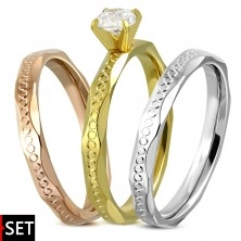 Ring set made of stainless steel - silver, copper and gold colour, zircon