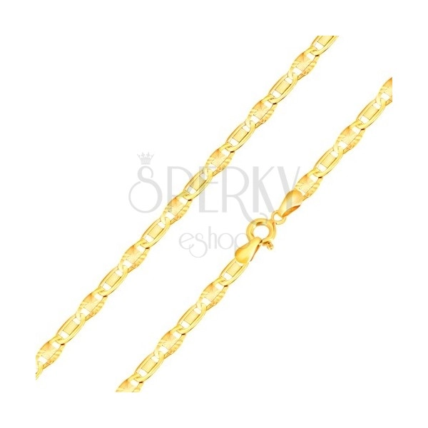 14K gold bracelet - elongated eyelets with a rectangle, eyelets with radial cuts, 200 mm