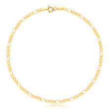 Bracelet made of 585 yellow gold - an elongated eyelet, three eyelets separated with a stick, 220 mm