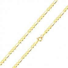 Bracelet made of 585 yellow gold - an elongated eyelet, three eyelets separated with a stick, 220 mm