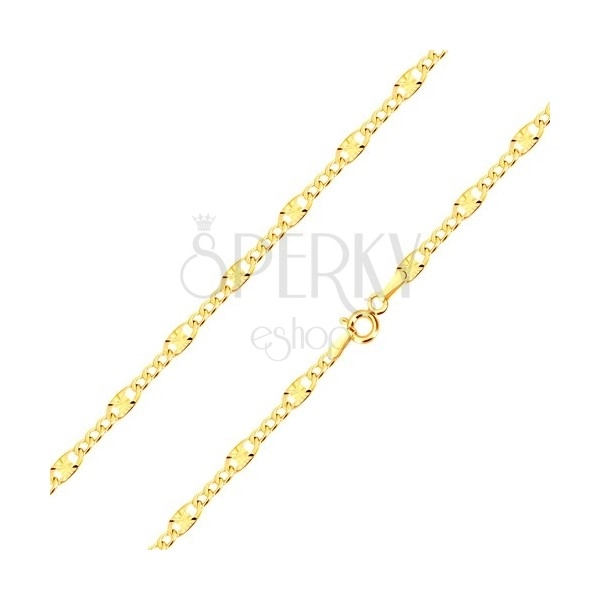 chain in 14K yellow gold - three oval eyelets, eyelet with radial cuts, 450 mm
