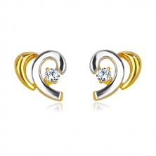 Combined 14K gold earrings - halved heart with brilliant