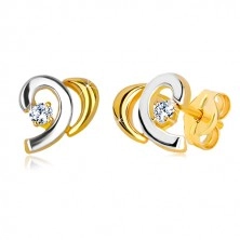 Combined 14K gold earrings - halved heart with brilliant
