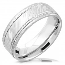 Stainless steel wedding ring - two serrated lines, zebra motif, 8 mm