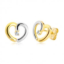 Studs of combined 585 gold - heart contour with brilliant
