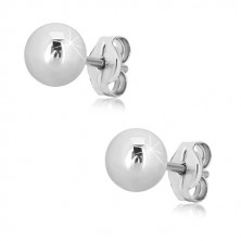 14K white gold earrings - glossy ball, studs, 6 mm