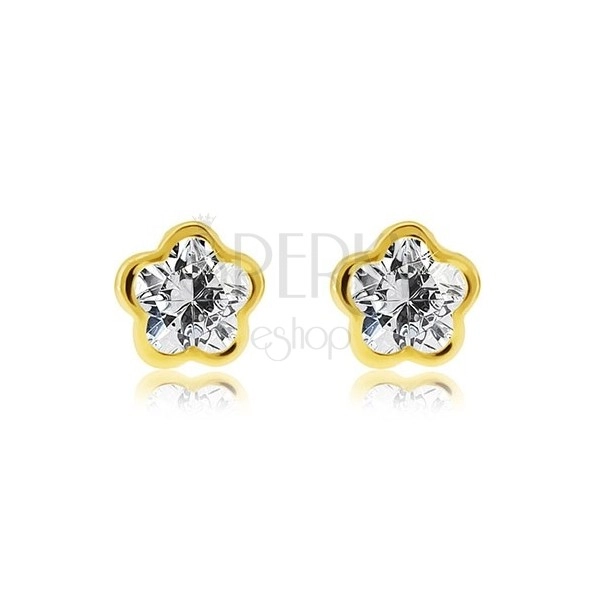 585 yellow gold earrings – flower with five petals, clear ground zircon